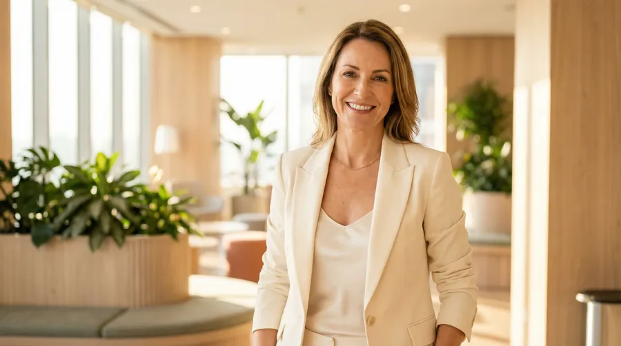 Confident woman in her 40s representing menopause care and vitality