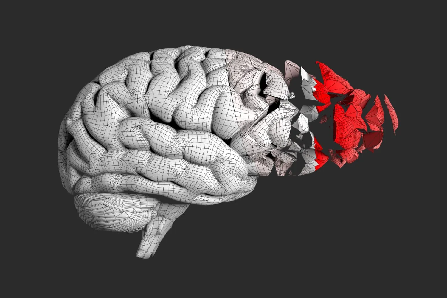 Brain injury visualization representing TBI damage and recovery